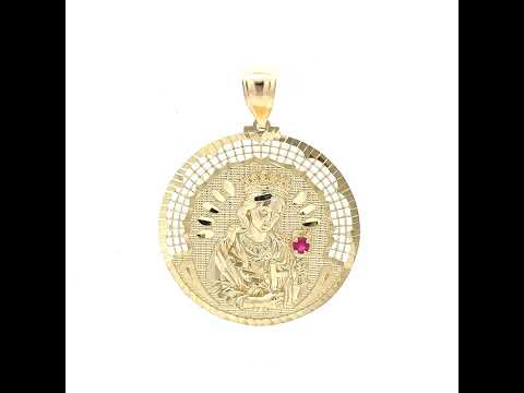 10K Yellow Gold Mens Purple Cubic-Zirconia St. Barbara Religious Pendant