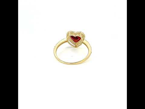 10K Yellow Gold Womens Red White Heart Round Cubic-Zirconia Heart Engagement Ring