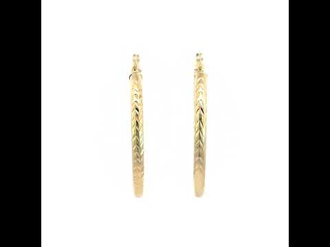 10K Yellow Gold Womens Diamond-cut Round Tube Patterned Hoop Earrings 3mm-38