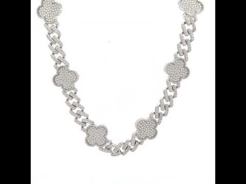 925 Sterling Silver Womens Cubic-Zirconia Clover Good Luck Necklace Size 17 Inches