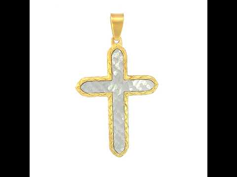 Stainless Steel Yellow-tone Mens Faceted Cross Religious Charm Pendant