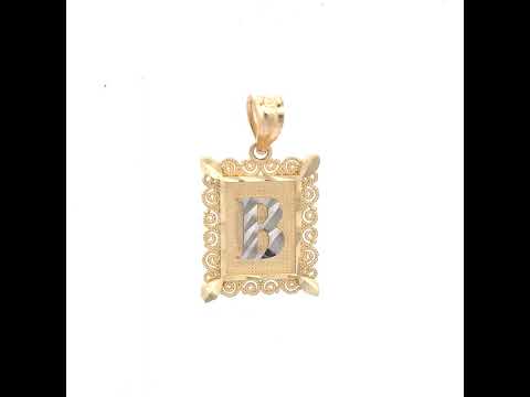10K Two-Tone Gold Unisex Diamond-Cut Initial B Charm Pendant