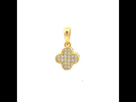 925 Sterling Silver Yellow-tone Womens Cubic-Zirconia Clover Goodluck Charm Pendant