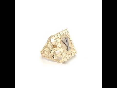 10K Two-Tone Gold Unisex Initial Alphabet Y Nugget Ring