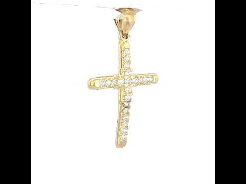 10K Two-Tone Gold Mens Women Cubic Zirconia Cubic-Zirconia Cross Religious Charm Pendant