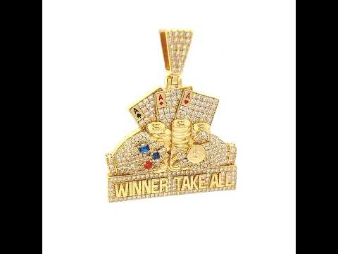 925 Sterling Silver Yellow-tone Mens 2.92ct Moissanite Colored CZ Winner Take All Ace of Spades Enameled Pendant