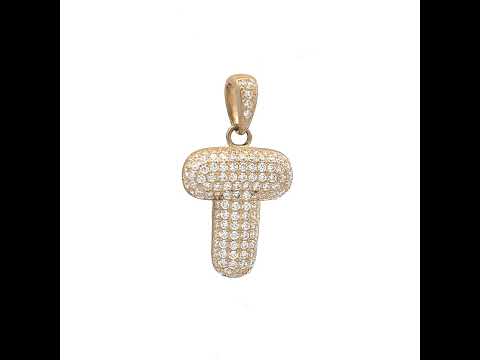 10K Yellow Gold Unisex Cubic-Zirconia Bubble Initial Letter T Charm Pendant