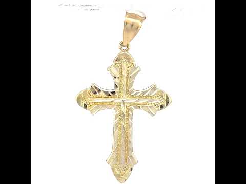 10K Yellow Gold Diamond-Cut Mens Cross Religious Charm Pendant