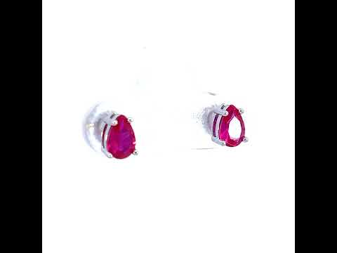 925 Sterling Silver Womens Red Pear Cubic-Zirconia Tear Drop Stud Earrings