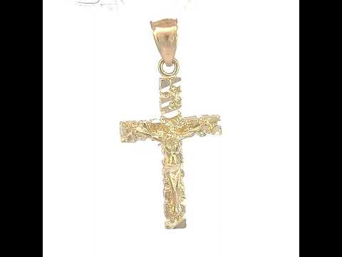 10K Yellow Gold Unisex Nugget Cross Crucifix Religious Charm Pendant