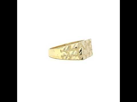 10K Yellow Gold Mens Diamond-Cut Square Head Nugget Fashion Ring