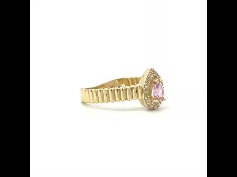10K Yellow Gold Womens Round Pear White Pink Cubic-Zirconia Teardrop Birthstone Ring