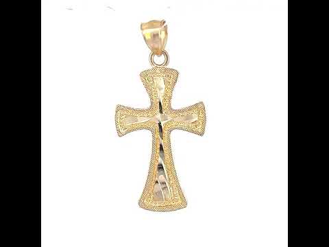 10K Yellow Gold Mens Women Textured Cross Religious Charm Pendant