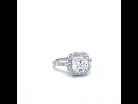 925 Sterling Silver Womens Cushion-Cut Round Cubic-Zirconia Halo Engagement Ring Size 7
