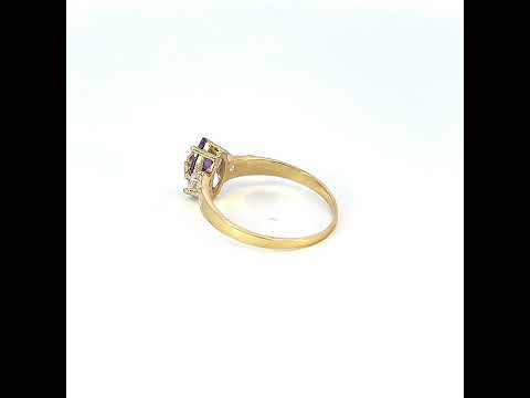 10K Yellow Gold Womens Purple White Marquise Round Cubic-Zirconia Love Engagement Ring