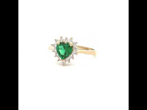 10K Yellow Gold Womens Round Heart White Green Cubic-Zirconia Fashion Ring