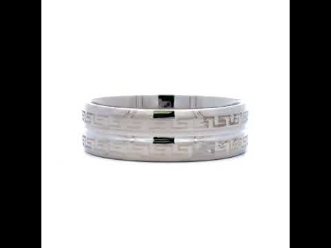 Stainless Steel Mens Center Grooved Greek Key Pattern Size-12 Comfort-Fit Fashion Band Ring