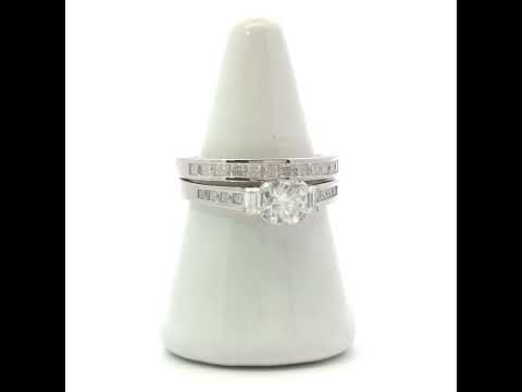 925 Sterling Silver Womens Round Princess-cut/Baguette 0.26ct Moissanite Duo Bridal Ring Set Size 8
