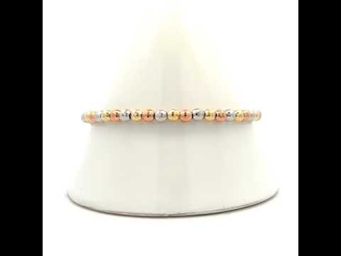 10K Tri-Color Gold Womens Beaded Fashion Bracelet Size 8 Inches