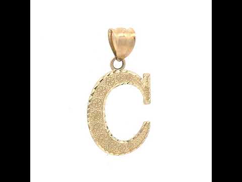 10K Yellow Gold Unisex Diamond-Cut Initial Letter C Charm Pendant