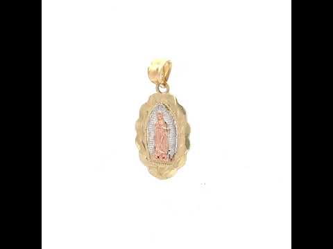 10K Tri-Color Gold Mens Women Textured Lady Of Guadalupe Religious Charm Pendant