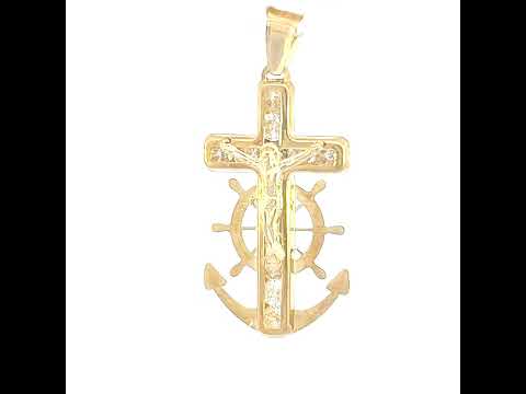 10K Yellow Gold Unisex Cubic Zirconia Cubic-Zirconia Anchor Crucifix Cross Religious Charm Pendant