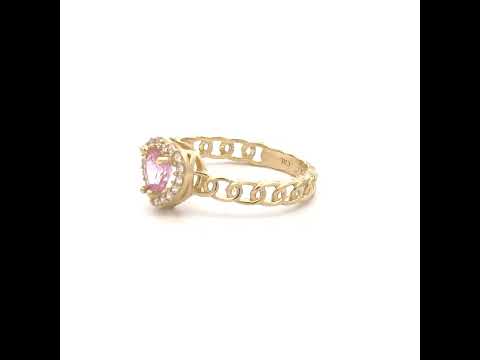 10K Yellow Gold Womens Round Heart White Pink Cubic-Zirconia Fashion Ring