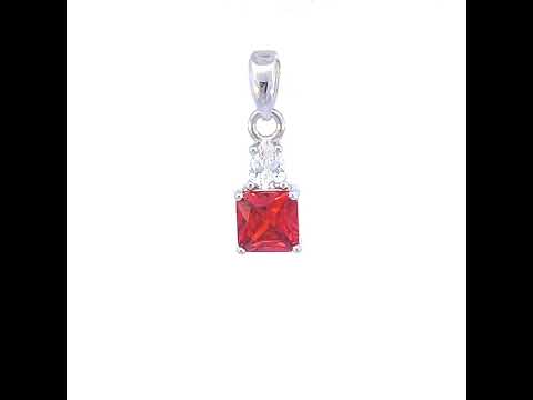 925 Sterling Silver Womens Red White Pear Princess-cut Cubic-Zirconia Fashion Charm Pendant