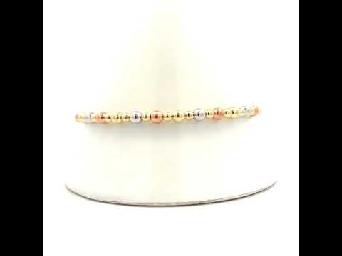 10K Tri-Color Gold Womens Beaded Fashion Bracelet Size 8 Inches