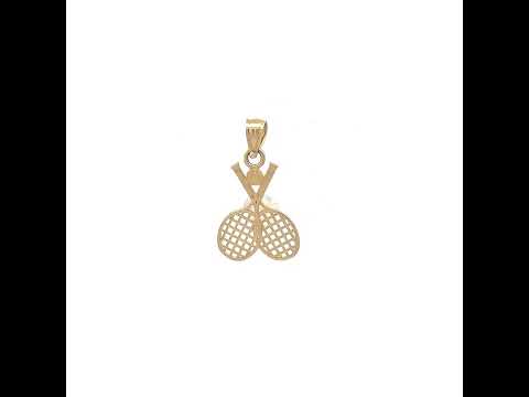 10K Yellow Gold Unisex Tennis Racquets Ball Sports Charm Pendant