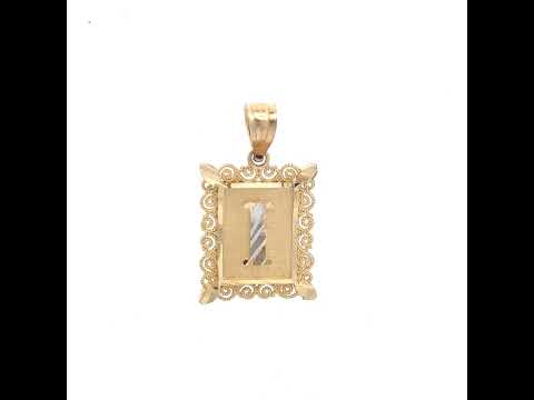 10K Two-Tone Gold Unisex Diamond-Cut Initial I Charm Pendant
