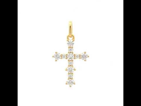 925 Sterling Silver Yellow-tone Unisex Round Cubic-Zirconia Cross Religious Charm Pendant