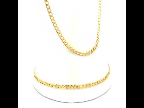 925 Silver Solid Super Flat Cuban Chain Yellow 2.8mm-7