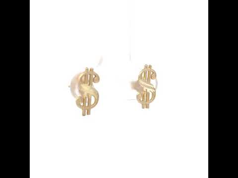10K Yellow Gold Mens Gambling Dollar Sign Stud Earrings