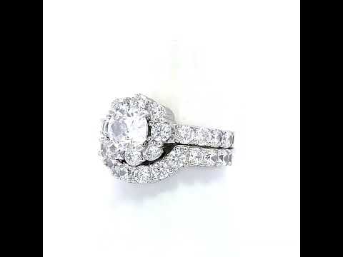925 Sterling Silver Womens Cubic-Zirconia Flower Duo Ring Set Size 7