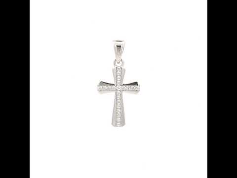 925 Sterling Silver Unisex Round Cubic-Zirconia Cross Religious Charm Pendant