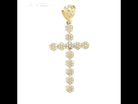10K Yellow Gold Mens Cubic Zirconia Cross Religious Charm Pendant
