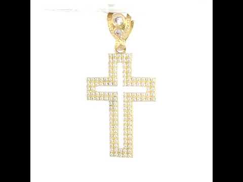 10K Yellow Gold Mens Cubic Zirconia Cross Religious Charm Pendant