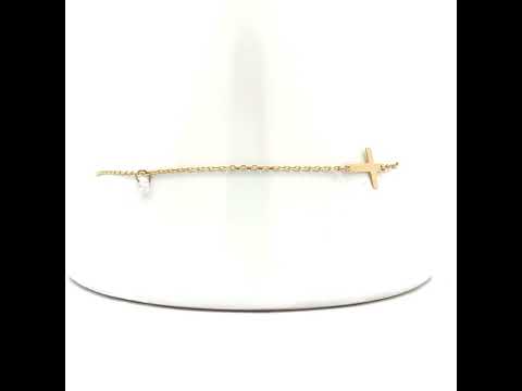 10K Yellow Gold Womens Cubic-Zirconia Cross Charms Chain Bracelet Size 7 + 1 Inches