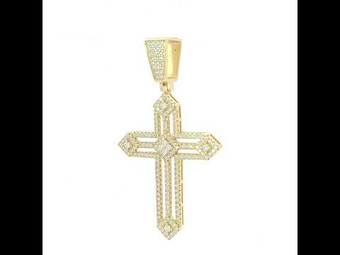 925 Sterling Silver Yellow-tone Mens 1.51ct Moissanite Cross Religious Charm Pendant