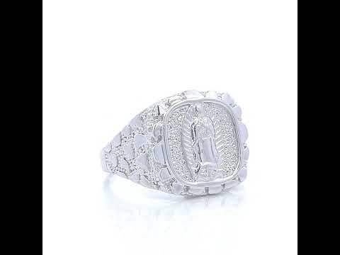 925 Sterling Silver Mens Nugget Guadalupe Religious Ring Size 9