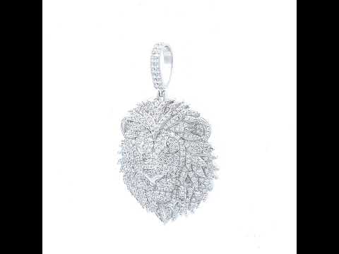 925 Sterling Silver Mens Cubic-Zirconia Leo/Lion Head Zodiac Sign/Wildlife Charm Pendant