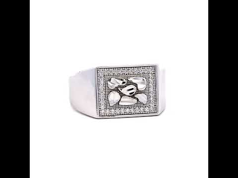 925 Sterling Silver Mens Cubic-Zirconia Nugget Square Head Fashion Ring Size 12