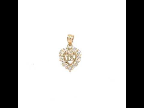 10K Two-Tone Gold Womens Cubic Zirconia Cubic-Zirconia Sweet 15 Heart Charm Pendant