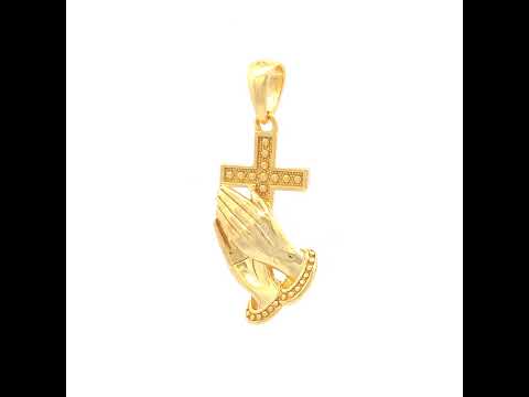 925 Sterling Silver Yellow-tone Unisex Without CZ Cross Praying Hands Symbol Religious Pendant