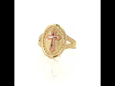 10K Two-tone Gold Womens Cross Religious Ring