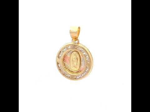10K Tri-Color Gold Unisex Cubic-Zirconia Diamond-Cut Textured Lady Of Guadalupe Religious Charm Pendant