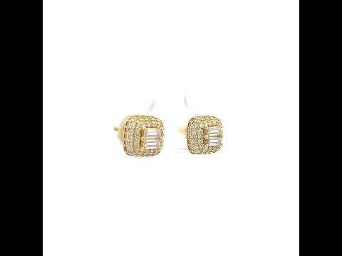 925 Sterling Silver Yellow-Tone Unisex Round Baguette 0.96ct, 0.56ct Moissanite Square Fashion Stud Earrings