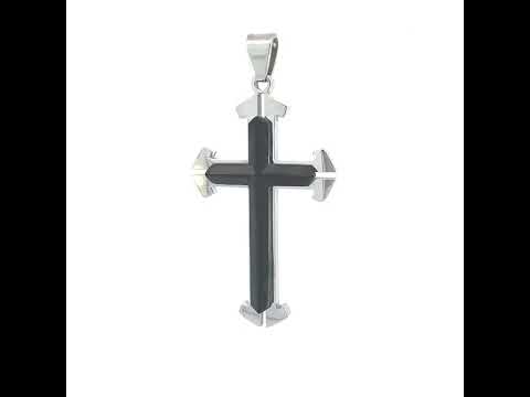 Stainless Steel Black-tone Mens Cross Religious Charm Pendant