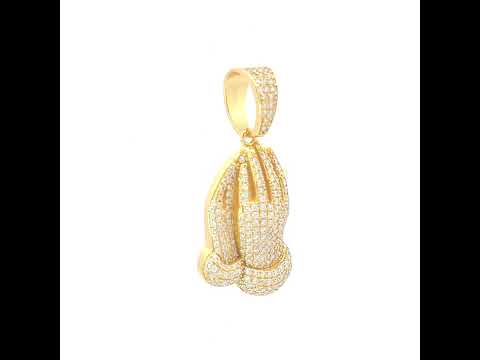 925 Sterling Silver Yellow-tone Mens 1.33ct Moissanite Praying Hands Symbol Religious Charm Pendant
